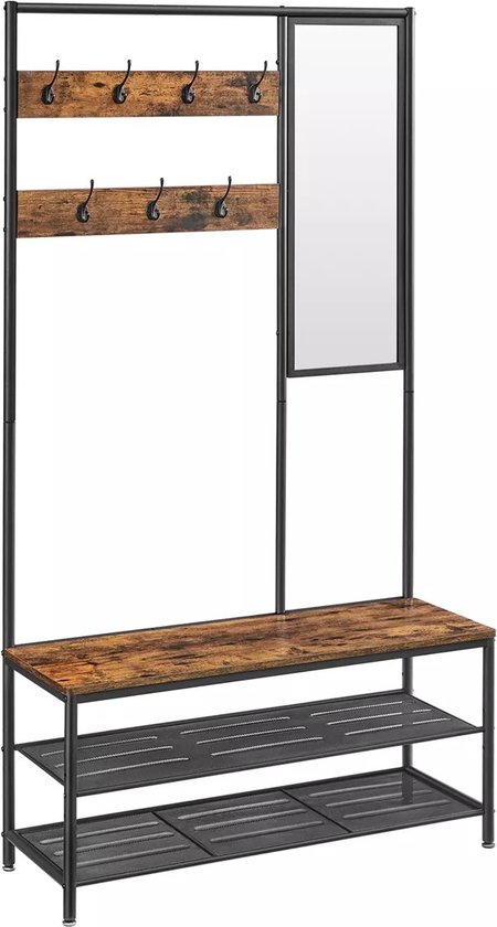 Industriële Kapstok met Schoenenrek en Spiegel - Ruimtebesparend Design – foto 4
