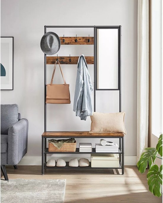 Industriële Kapstok met Schoenenrek en Spiegel - Ruimtebesparend Design – foto 5