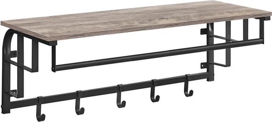 Wandkapstok met Opbergplank en 5 Haken - Industrieel Greige Zwart – foto 2