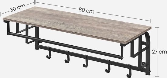 Wandkapstok met Opbergplank en 5 Haken - Industrieel Greige Zwart – foto 6