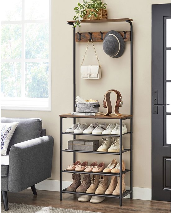 Garderoberek met 5 haken en schoenenopberger - Industrieel design – foto 5