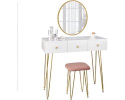 Luxe Kaptafel Set met 360° Draaibare Spiegel, 3 Lades en Fluwelen Kruk – foto 6