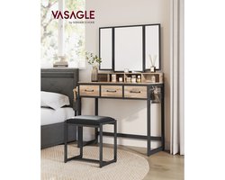 Elegante Kaptafel met Drievoudige Spiegel, Opbergruimte en Comfortabele Kruk – foto 2