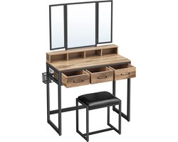 Elegante Kaptafel met Drievoudige Spiegel, Opbergruimte en Comfortabele Kruk – foto 4
