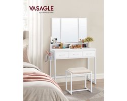 Elegante kaptafel met drievoudige spiegel en comfortabele kruk – foto 4