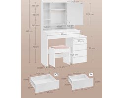Moderne Kaptafel met LED-Verlichting, Spiegel, Laden en Opbergruimte - Wit – foto 2