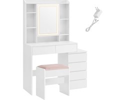 Moderne Kaptafel met LED-Verlichting, Spiegel, Laden en Opbergruimte - Wit – foto 4