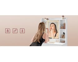 Moderne Kaptafel met LED-Verlichting, Spiegel, Laden en Opbergruimte - Wit – foto 5