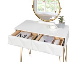 Witte Toilettafel met Spiegel, Verlichting en Fluweelzacht Krukje – foto 3