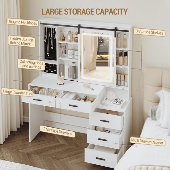 Luxe Kaptafel met Verstelbare LED-Verlichting en Royale Opbergruimte – foto 3