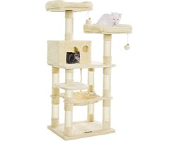 Stabiele Kattenkrabpaal met Uitkijkplatforms en Gezellig Kattenhuis - Beige – foto 2