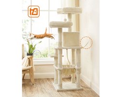 Stabiele Kattenkrabpaal met Uitkijkplatforms en Gezellig Kattenhuis - Beige – foto 4