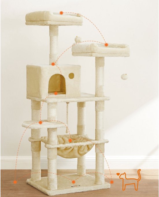 Stabiele Kattenkrabpaal met Uitkijkplatforms en Gezellig Kattenhuis - Beige – foto 5