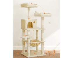 Stabiele Kattenkrabpaal met Uitkijkplatforms en Gezellig Kattenhuis - Beige – foto 6