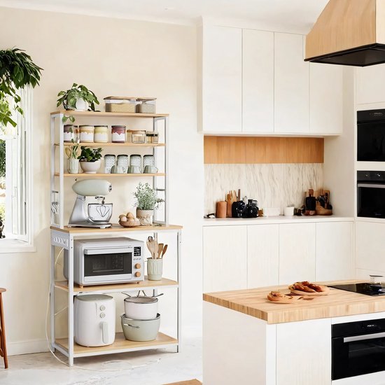Veelzijdige Keukenplank met Stopcontacten - Gouden Eik en Wolkwit Design – foto 1
