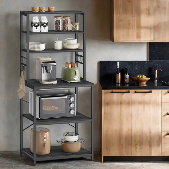 Veelzijdige Keukenplank met Magnetronrek en Haken - Industrieel Design – foto 1