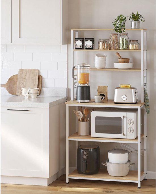 Ruim Keukenrek met 6 Planken en Haken - Wit Bruin Design – foto 4