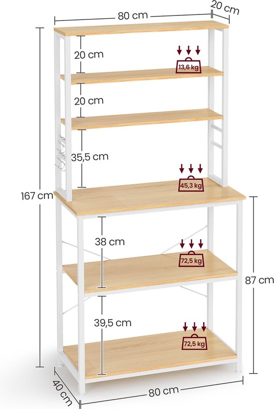 Ruim Keukenrek met 6 Planken en Haken - Wit Bruin Design – foto 6