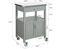 Grijze Keukentrolley met RVS Werkblad en Opbergruimte – foto 6