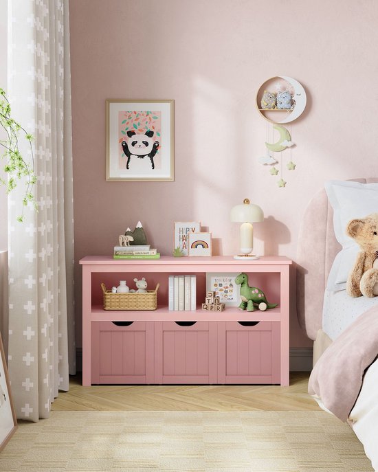 Pastelroze Kinderopbergkast op Wielen - Ideaal voor Speelgoed en Boeken – foto 2