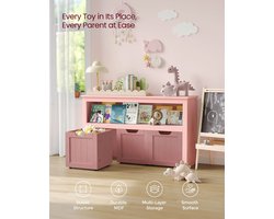 Pastelroze Kinderopbergkast op Wielen - Ideaal voor Speelgoed en Boeken – foto 3