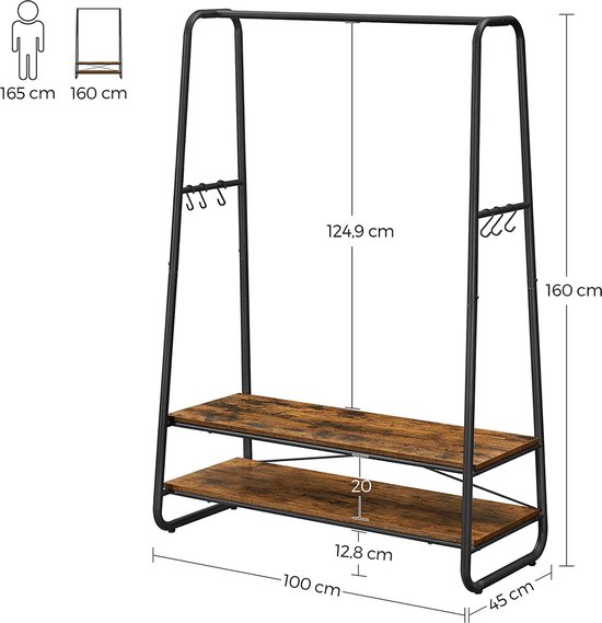 Stijlvol Kledingrek met Planken en Haken - Industrieel Vintage Ontwerp – foto 5