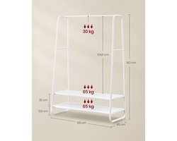 Stijlvol Kledingrek met 2 Planken en Haken - Wit - Spaanplaat & Staal - 100x45x160 cm – foto 2