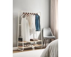 Stijlvol Kledingrek met 2 Planken en Haken - Wit - Spaanplaat & Staal - 100x45x160 cm – foto 3