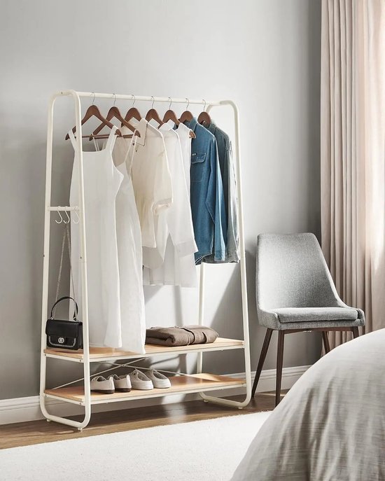 Stijlvol Kledingrek met 2 Planken en Haken - Wit - Spaanplaat & Staal - 100x45x160 cm – foto 4