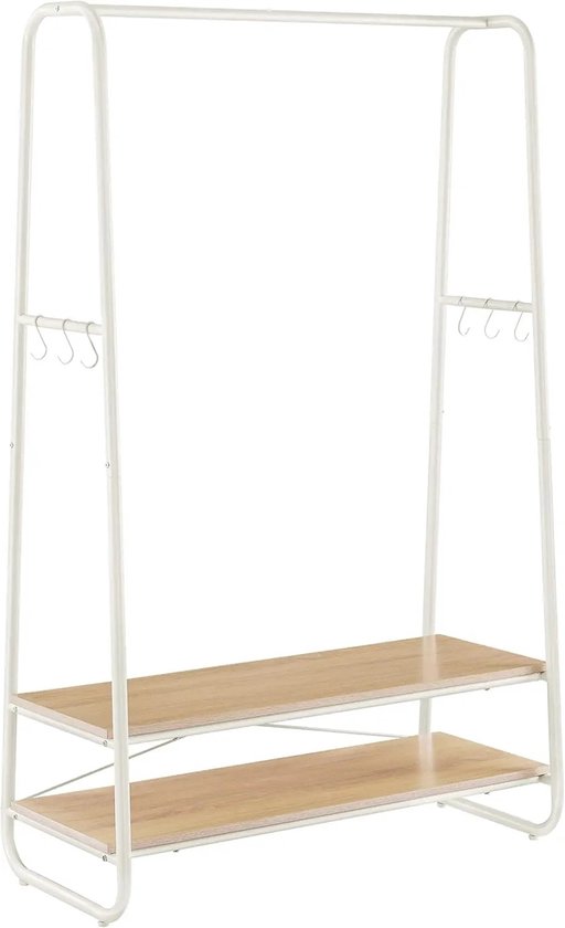 Stijlvol Kledingrek met 2 Planken en Haken - Wit - Spaanplaat & Staal - 100x45x160 cm – foto 5