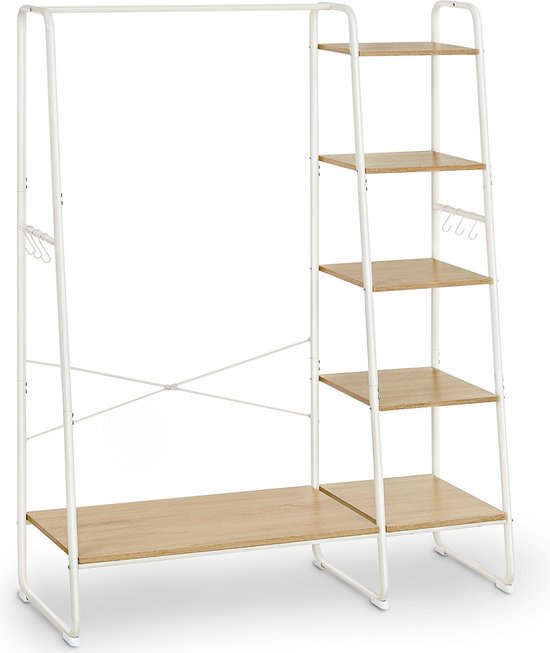 Stijlvol Kledingrek met Planken en Haken - Eiken en Wit Design – foto 1