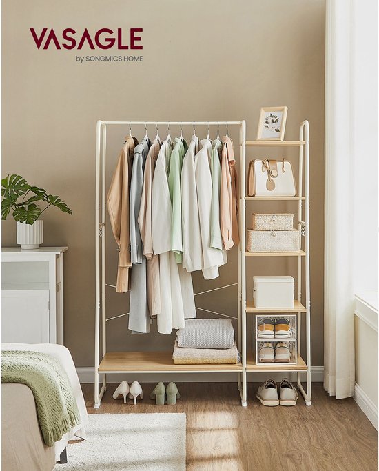 Stijlvol Kledingrek met Planken en Haken - Eiken en Wit Design – foto 3