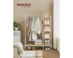 Stijlvol Kledingrek met Planken en Haken - Eiken en Wit Design – foto 4
