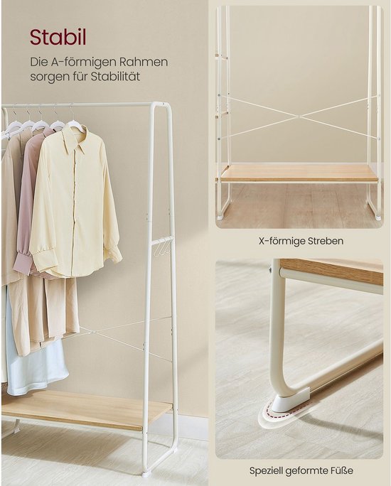 Stijlvol Kledingrek met Planken en Haken - Eiken en Wit Design – foto 6