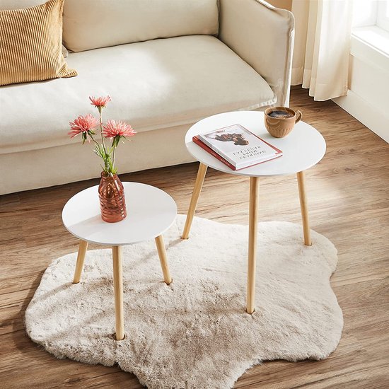 Set van 2 Scandinavische Salontafels - Naturel en Satijnwit – foto 1