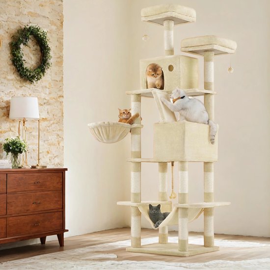 Grote Krabpaal met Meerdere Niveaus en Sisal Palen - 206 cm Hoog – foto 2