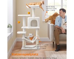 Luxe Kattenkrabpaal met Pluche Zitstok en Sisaltouw – Crème Wit voor 4 Katten – foto 2