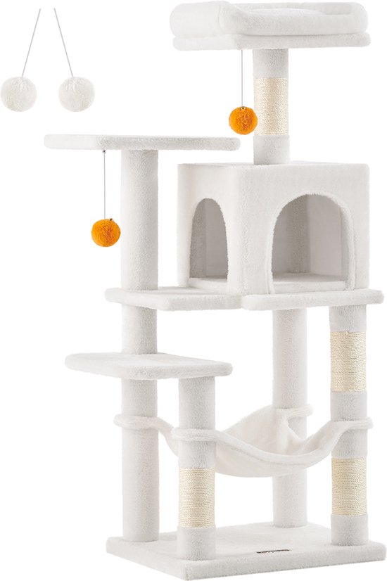 Luxe Kattenkrabpaal met Pluche Zitstok en Sisaltouw – Crème Wit voor 4 Katten – foto 3