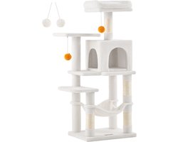 Luxe Kattenkrabpaal met Pluche Zitstok en Sisaltouw – Crème Wit voor 4 Katten – foto 4