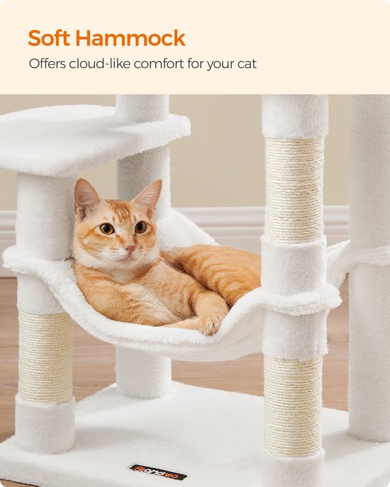 Luxe Kattenkrabpaal met Pluche Zitstok en Sisaltouw – Crème Wit voor 4 Katten – foto 5