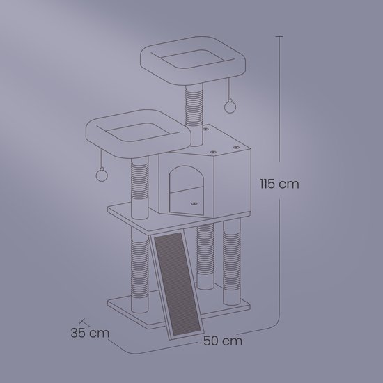 Kattenkrabpaal XL Deluxe met Pluche Ligplekken - 115 cm Hoog – foto 1