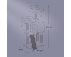 Kattenkrabpaal XL Deluxe met Pluche Ligplekken - 115 cm Hoog – foto 2