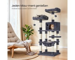 Grote Kattenkrabpaal met Speelmogelijkheden en Slaapplek - Rookgrijs, 143 cm Hoog – foto 1