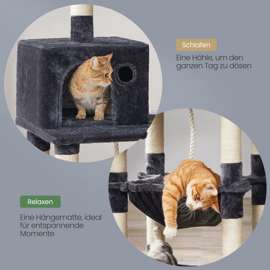 Grote Kattenkrabpaal met Speelmogelijkheden en Slaapplek - Rookgrijs, 143 cm Hoog – foto 3
