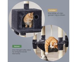 Grote Kattenkrabpaal met Speelmogelijkheden en Slaapplek - Rookgrijs, 143 cm Hoog – foto 4