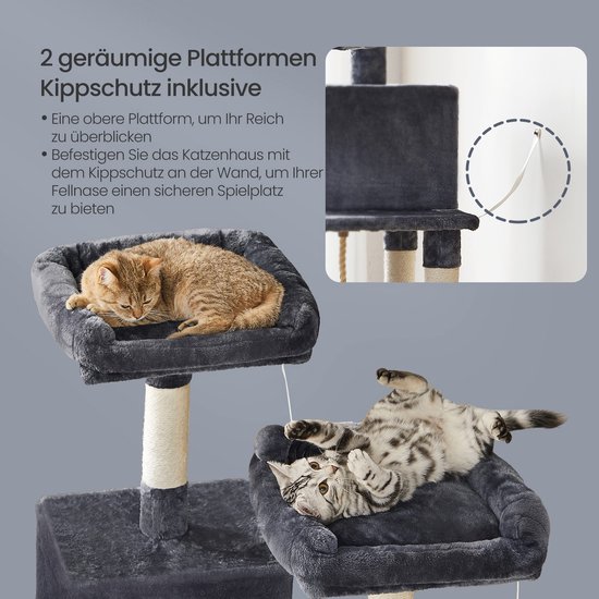 Grote Kattenkrabpaal met Speelmogelijkheden en Slaapplek - Rookgrijs, 143 cm Hoog – foto 6