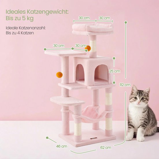 Kattenkrabpaal met Meerdere Verdiepingen, Grot en Hangmat voor Speelse Katten – foto 5