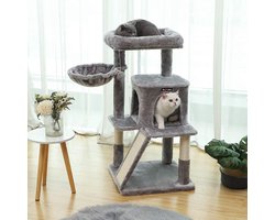 Lichtgrijze krabpaal met klimtoren en comfortabele ligplekken voor katten – foto 6