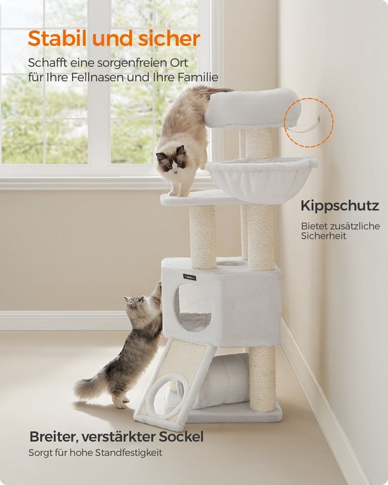 Kattenkrabpaal met Appartement en Uitkijkplatform - Crème Wit – foto 1