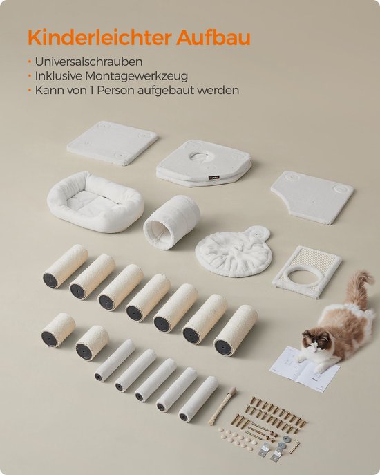 Kattenkrabpaal met Appartement en Uitkijkplatform - Crème Wit – foto 5